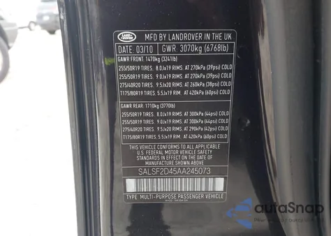 2010 Land Rover Range Rover Classic z USA, uszkodzony, nr VIN SALSFD5AA245073